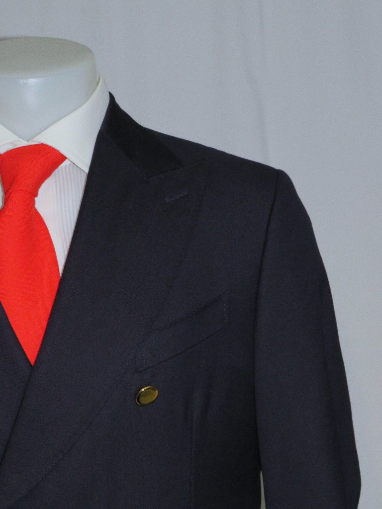 Alex Hitz Navy Hopsack Gold Button Full Canvased Double Breasted Blazer 40s